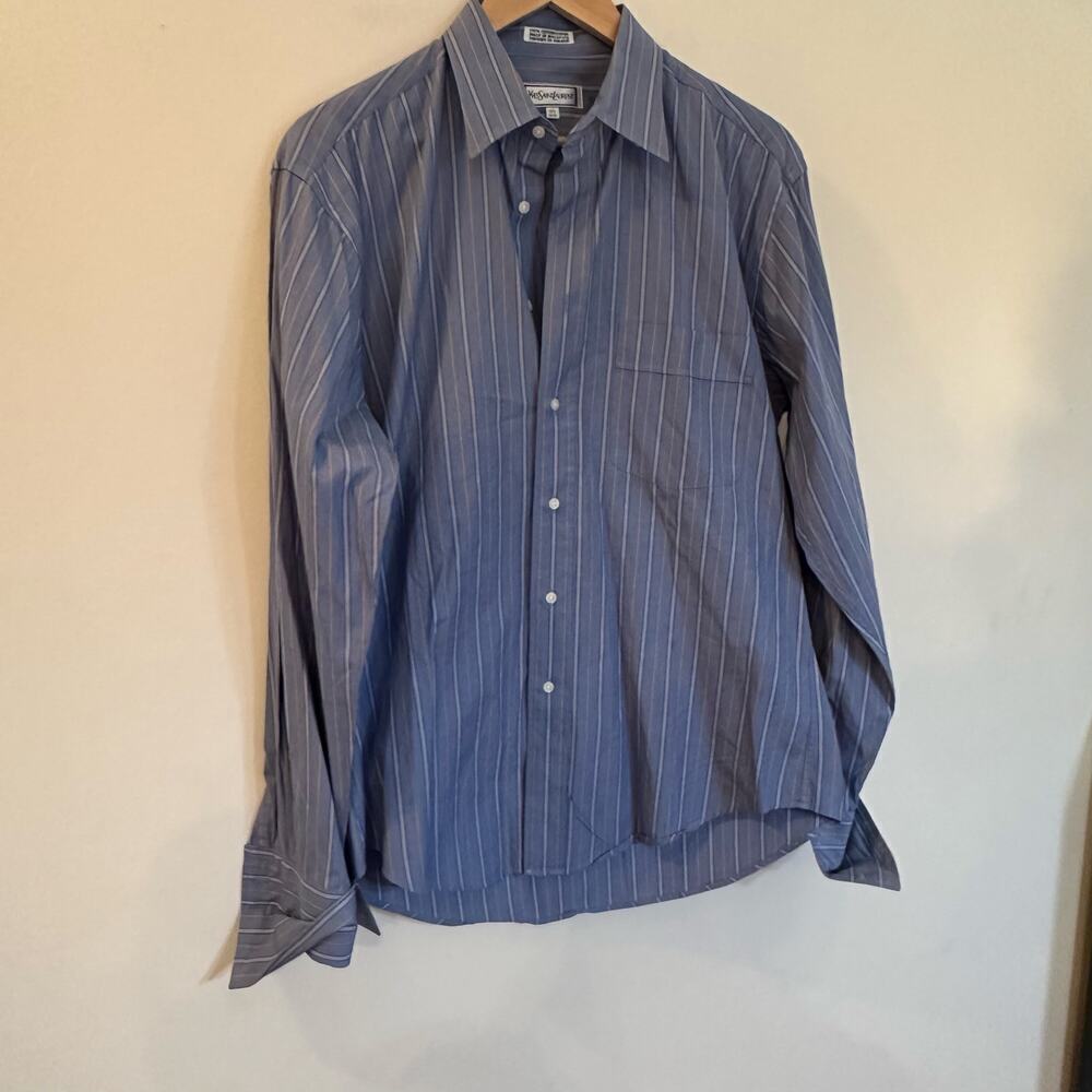Yves Saint Laurent Blue Button Up Shirt sz 15.5 (34-35) Stripe Shirt - Picture 6 of 10